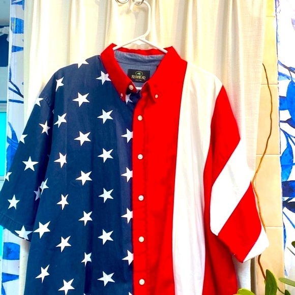 Men’s Redhead Patriotic USA Short Sleeve Button Down Independence Day Shirt XL - Picture 2 of 8